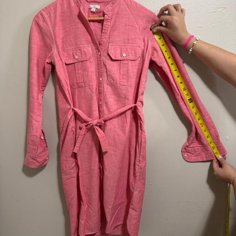 Gap WomensDress XS Shirt Button Up Long Sleeve Coral Red Chambray Relaxed Cotton - Picture 3 of 13